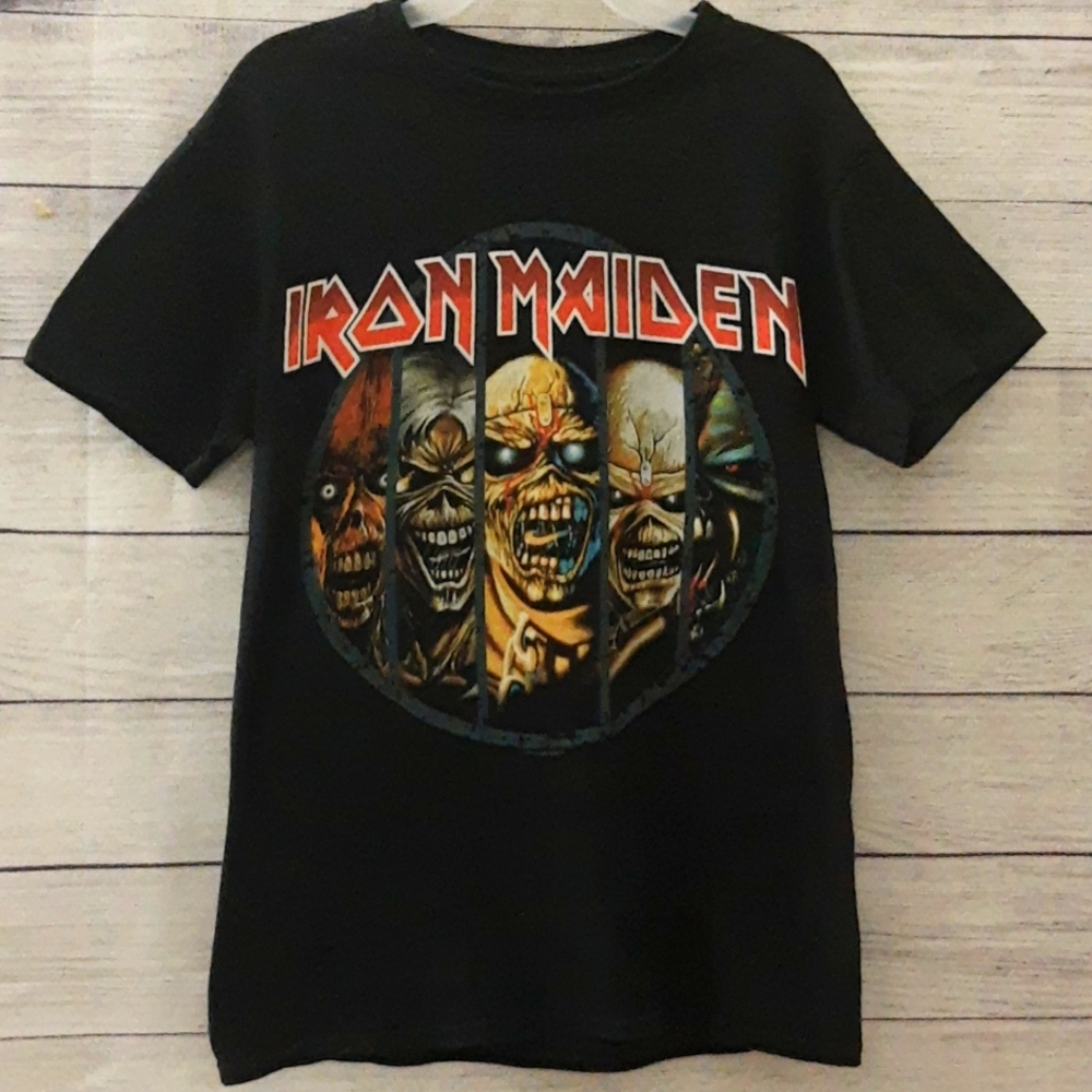 Iron Maiden Eddie Evolution Distressed Graphics Heavy Metal Band Tee Black Small